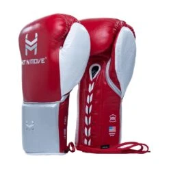 HIT N MOVE Horse Hair Suvari Boxing Gloves - Lace -GEEZERS BOXING hm106 red silver a