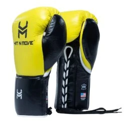 HIT N MOVE Horse Hair Suvari Boxing Gloves - Lace -GEEZERS BOXING hm106 yellow black a
