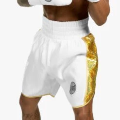 Suzi Wong X Geezers Satin/Sequin Boxing Shorts -GEEZERS BOXING sw1710 white gold a