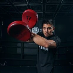 TITLE Boxing Blood Red Leather Punch Mitts -GEEZERS BOXING tb722 d