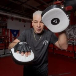 TITLE Cobra Leather Punch Mitts - White/Black -GEEZERS BOXING title cobra leather punch mitts 3