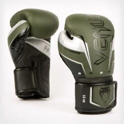 Venum Elite Evo Boxing Gloves -GEEZERS BOXING venum elite evo glove khaki silver 1